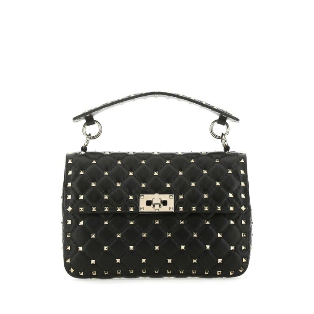 Valentino Garavani Women Black Nappa Leather Medium Rockstud Spike Handbag